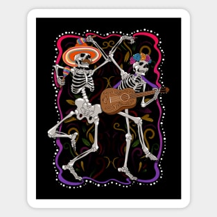 Day of the Dead Dancing Skeletons with Maracas & Guitar Magnet